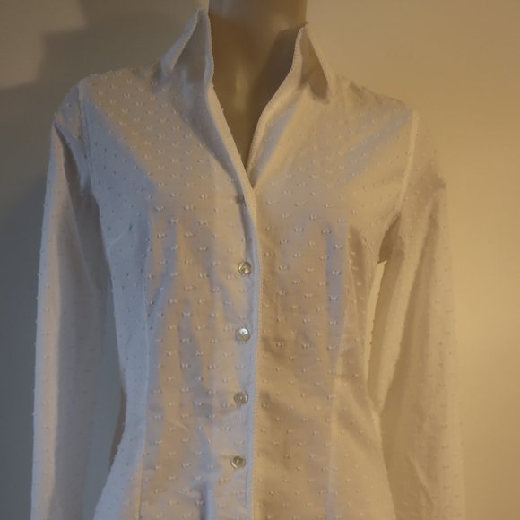 NWT Womens Shari's Place Spmar White French Knot Dot Button Shirt Top 42 US/M * - Picture 3 of 10